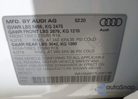 2020 Audi Q5 Premium 45 Tfsi Quattro S Tronic from USA, damaged, VIN WA1ANAFY7L2067190